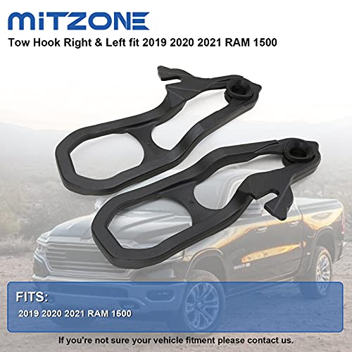 MITZONE Front Tow Hooks Right & Left with Bushing Compatible with 2019 2020 2021 2022 RAM 1500 Replace 68272944AB 68272945AB