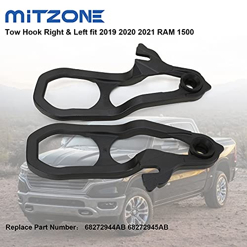 MITZONE Front Tow Hooks Right & Left with Bushing Compatible with 2019 2020 2021 2022 RAM 1500 Replace 68272944AB 68272945AB