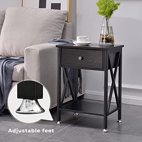 Ganflis Night Stands for bedrooms,Bed Side Table with Drawer,Modern nightstand,end Table for Living Room Decor,Coffee Table Decor, Bedroom Furniture,X-Shape,Black