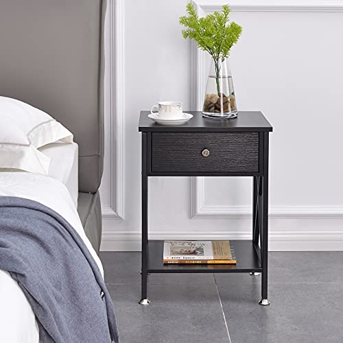 Ganflis Night Stands for bedrooms,Bed Side Table with Drawer,Modern nightstand,end Table for Living Room Decor,Coffee Table Decor, Bedroom Furniture,X-Shape,Black