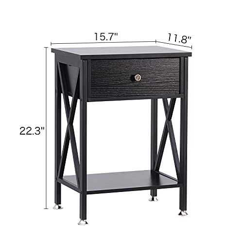 Ganflis Night Stands for bedrooms,Bed Side Table with Drawer,Modern nightstand,end Table for Living Room Decor,Coffee Table Decor, Bedroom Furniture,X-Shape,Black