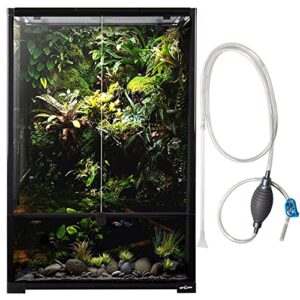 repti zoo 67 gallon glass terrarium tank,knock-down paludarium large terrarium 24"x18"x 36”,bio deep base 10”, double hinge door, siphon gravel cleaner set included