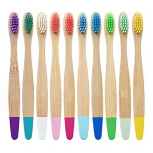 outin kids bamboo toothbrushes 10 pack soft bristles, children's toothbrush eco friendly biodegradable wooden handle tooth brush