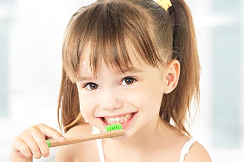 OUTIN Kids Bamboo Toothbrushes 10 Pack Soft Bristles, Children's Toothbrush Eco Friendly Biodegradable Wooden Handle Tooth Brush