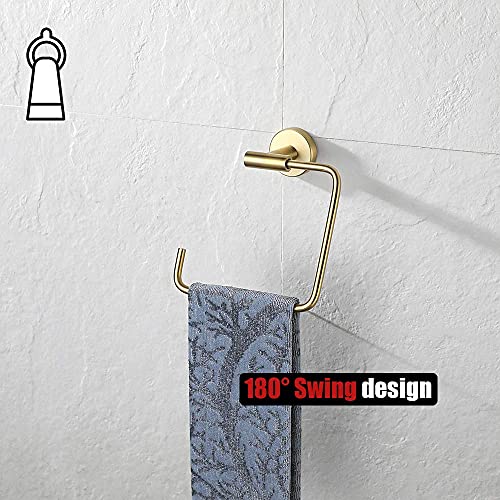 JQK Towel Ring Brushed Gold, Stainless Steel Square Ring Towel Holder for Bathroom, 6 Inch Brushed Gold Wall Mount, TR140-BG