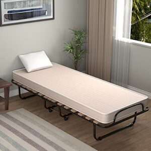 Giantex Folding Bed with 3" Mattress for Adults, Made in Italy, Rolling Foldaway Guest Bed, Memory Foam Mattress, Sturdy Metal Frame, Cot Size Portable Foldable Hideaway Bed, Easy to Store (Beige)