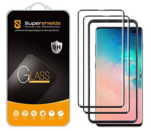 Supershieldz (2 Pack) Designed for Samsung (Galaxy S10 Plus) Tempered Glass Screen Protector with (Easy Installation Tray), (Full Cover) (3D Curved Glass) Anti Scratch, Bubble Free (Black)