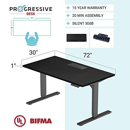 Progressive Desk 72 inch Standing Desk, Dual Motor 3 Stages Height Adjustable Large Electric Stand up Desk 72"x30" -Ebony Oak/Black