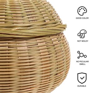 YARNOW Bamboo Woven Basket with Lid Rattan Braid Chess Cans Wicker Bowls Round Seagrass Baskets Boho Home Decor for Home Kitchen Snake Appetizer Food Storage 14. 5X14. 5CM