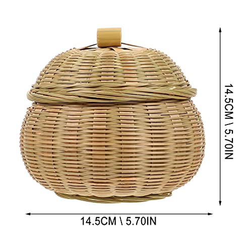 YARNOW Bamboo Woven Basket with Lid Rattan Braid Chess Cans Wicker Bowls Round Seagrass Baskets Boho Home Decor for Home Kitchen Snake Appetizer Food Storage 14. 5X14. 5CM