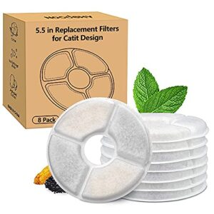8-pack filters compatible with catit senses fountains and catit flower fountains, cat water fountain replacement filters, pet activated carbon filters