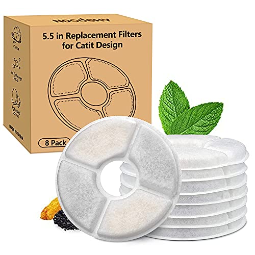 8-Pack Filters Compatible with Catit Senses Fountains and Catit Flower Fountains, Cat Water Fountain Replacement Filters, Pet Activated Carbon Filters