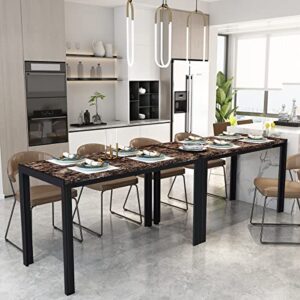 Recaceik Modern Dining Table for Kitchen, Faux Marble Kitchen Tables with Metal Legs for 4 People, Industrial Dining Room Table for Living Room and Office, Easy Assembly, Brown