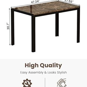 Recaceik Modern Dining Table for Kitchen, Faux Marble Kitchen Tables with Metal Legs for 4 People, Industrial Dining Room Table for Living Room and Office, Easy Assembly, Brown