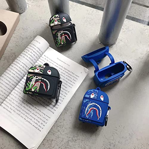 Bolod Designer Cases Made of Silicone for Airpods 1&2, Protective Cartoon Fashion Cases (Airpods 2&1, Black & Blue)