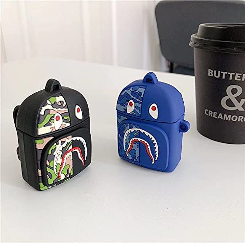 Bolod Designer Cases Made of Silicone for Airpods 1&2, Protective Cartoon Fashion Cases (Airpods 2&1, Black & Blue)