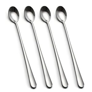 long handle iced tea spoons, iqcwood 9-inch long handle tea spoons, coffee spoon, ice cream spoon, stirrers spoons, stainless steel cocktail stirring spoons, set of 4