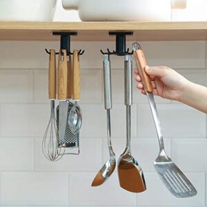 shbaizoy 2pcs under cabinet hooks, 360 °rotation kitchen hooks for utensils,nail free adhesive kitchen utensils hanging hooks for kitchen utensils/tools/towel/knife(black)