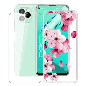 hhuan case for oukitel c21 pro (6.39 inch) with tempered glass screen protector, clear soft silicone protective cover bumper shockproof phone case for oukitel c21 pro - wm113