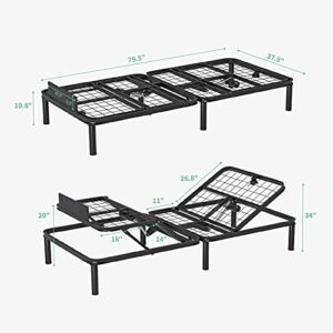 BANTI Adjustable Bed Base Frame, Motorized Head and Foot Incline,Under Bed LED RGB Light, Wireless Remote Control, Dual USB Ports and Customized Positions, Twin XL, Ergonomic, Black