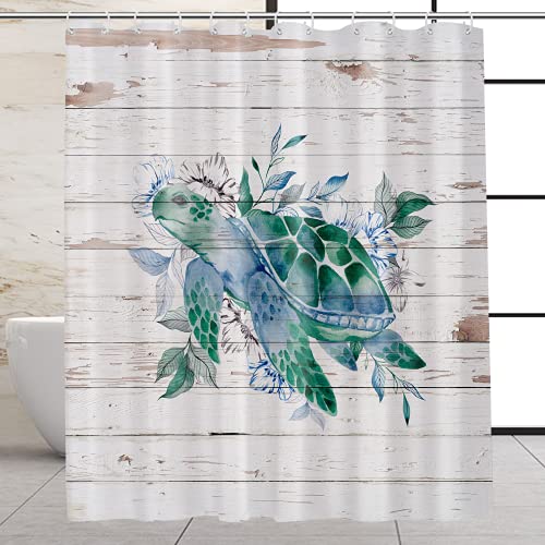 VEGA U Sea Turtle Shower Curtain for Bathroom, Beach Themed Bath Decor with Hooks, 72x72 Inch