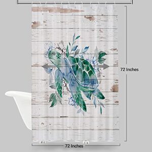 VEGA U Sea Turtle Shower Curtain for Bathroom, Beach Themed Bath Decor with Hooks, 72x72 Inch