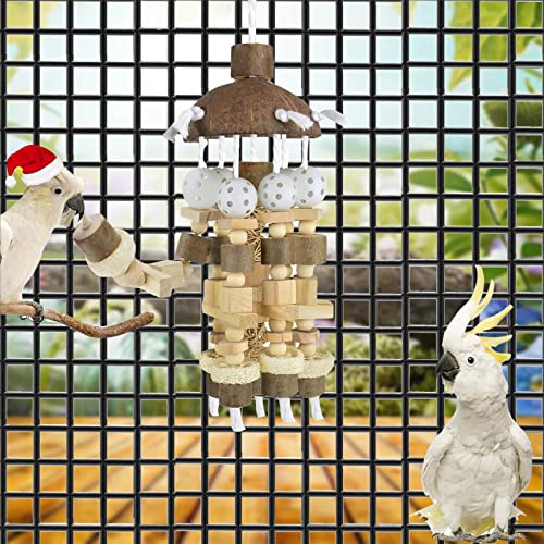 Aupipiroo Large Bird Parrot Toy, Natural Wooden Blocks Bird Chewing Toy Parrot Cage Bite Toy for Cockatoos African Grey Macaws and Amazon Parrots Large Medium Parrots Rattan Balls Wicker Ball Gifts