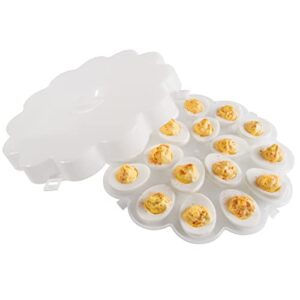 classic cuisine trays w/snap 36 deviled lid – set of 2 platters hold 18 egg container for refrigerator or carrying to parties, 11" x 11" x 2", white