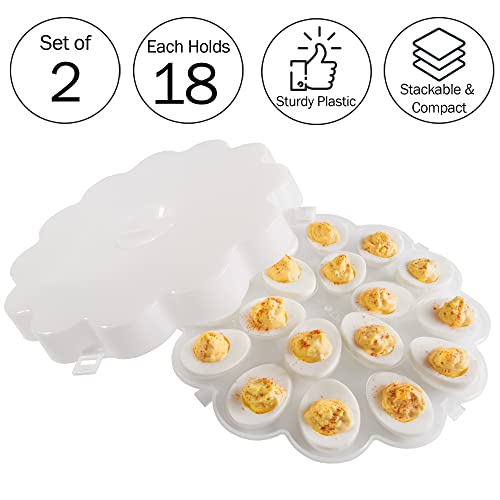 Classic Cuisine Trays w/Snap 36 Deviled Lid – Set of 2 Platters Hold 18 Egg Container for Refrigerator or Carrying to Parties, 11" x 11" x 2", White