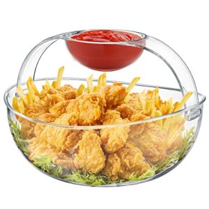 ZENFUN Acrylic Chip and Dip Bowls Set, 2 Tiers Detachable Clip-on Dipping Bowl Appetizer Serving Dishes for Salad, Chips, Dips, Fruit, Veggies, Unique Design