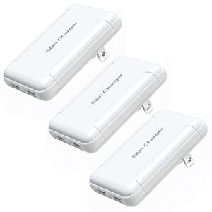 usb wall charger flat, okray 3-pack 5v/3a dual usb charger block with foldable plug, extra-slim 2 usb-a ports phone charger fast charging blocks compatible iphone 11/xs/xr/ipad, samsung galaxy (white)