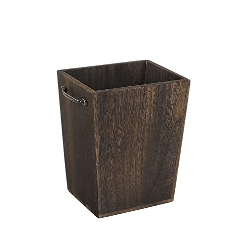 Trash Can Bedroom Wastebasket Wood Garbage Can with Metal Handle for Bathroom Office Trash can for Near Desk Bathroom Decorative