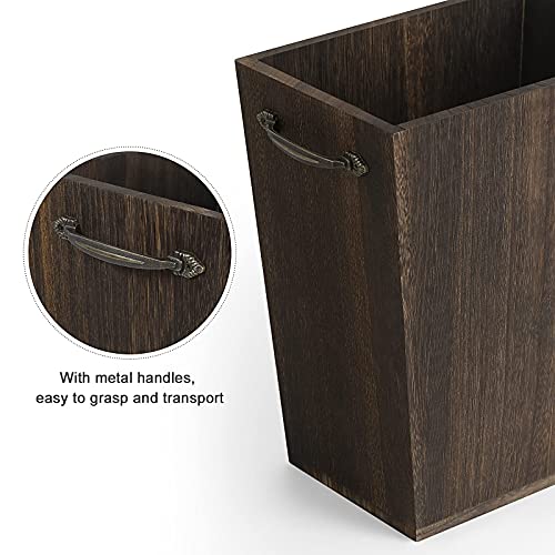 Trash Can Bedroom Wastebasket Wood Garbage Can with Metal Handle for Bathroom Office Trash can for Near Desk Bathroom Decorative