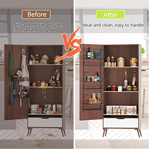 Auledio Over The Door Pantry Rack, Adjustable 6 Baskets Closet Organizer Hanging Spice Space Saver,Black