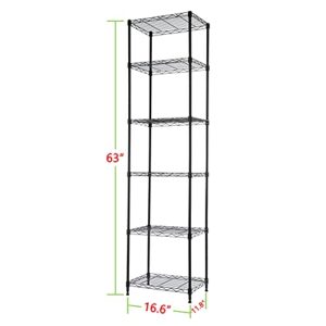 REGILLER 6 Wire Shelving Steel Storage Rack Adjustable Unit Shelves for Laundry Bathroom Kitchen Pantry Closet (16.7L x 11.9W x 64H, Black)