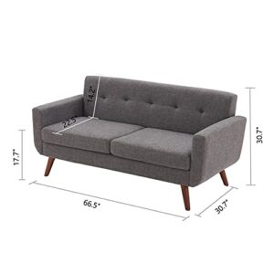 Tbfit 65" W Loveseat Sofa, Mid Century Modern Decor Love Seats Furniture, Button Tufted Upholstered Love Seat Couch for Living Room (Grey)