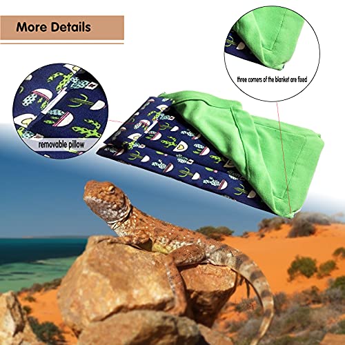 Bearded Dragon Bed Reptile Sleeping Bag with Pillow and Blanket Small Pet Warm Hide Habitat for Hamsters Lizards Bearded Dragon (Blue)