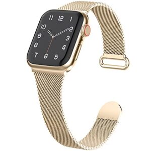 slim metal band compatible with apple watch bands 40mm 44mm 41mm 45mm 38mm 42mm women,thin narrow stainless steel mesh milanese loop magnetic replacement strap for iwatch se series 8 7 6 5 4 3 2 1