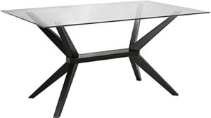 uptown club dining table with tempered glass top, elegant statement piece for contemporary home, 63" x 36", dark-walnut