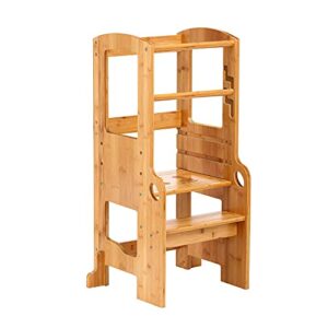 unicoo- bamboo height adjustable children stool, kids learning stool, kids kitchen step stool, toddlers stool, children step stool for kitchen (kids stool nature - m3)