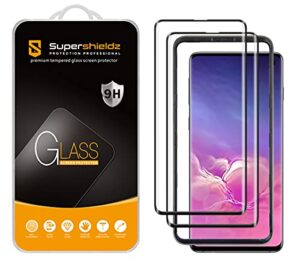 supershieldz (2 pack) designed for samsung galaxy s10 tempered glass screen protector with (easy installation tray), (full cover) (3d curved glass) anti scratch, bubble free (black)