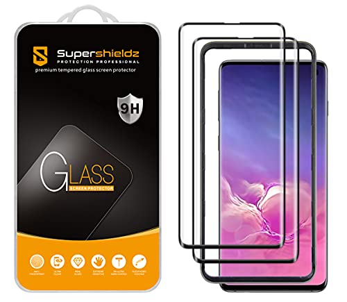 Supershieldz (2 Pack) Designed for Samsung Galaxy S10 Tempered Glass Screen Protector with (Easy Installation Tray), (Full Cover) (3D Curved Glass) Anti Scratch, Bubble Free (Black)