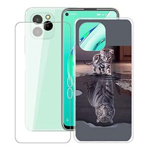 hhuan case for oukitel c21 pro (6.39 inch) with tempered glass screen protector, clear soft silicone protective cover bumper shockproof phone case for oukitel c21 pro - wma8