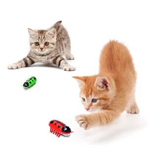 2pcs mini electric robot beetle, interactive cat toy excites & entices cats cuddling chasing fun, realistic beetle vibrating wings, cat bug educational toy for indoor cats kitten play chase exercise