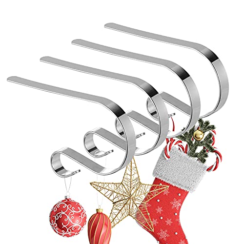 Christmas Stocking Hooks Set of 4 Multiple Uses Safety and Without Damage Adjustable Stocking Holder Home Kitchen Hanging Hooks Silver