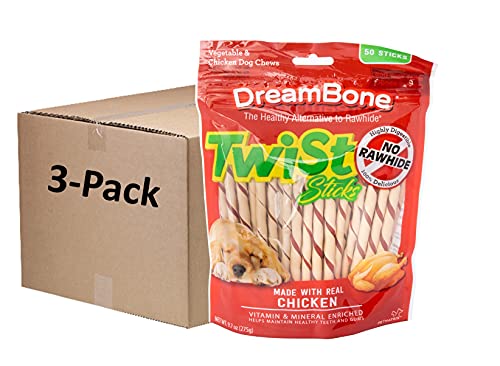 DreamBone Twist Sticks, Rawhide-Free Chews for Dogs, with Real Chicken, 50-Count (3 Pack)