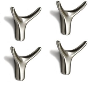 4 packs silver double prong modern coat robe hooks heavy duty wall mounted hook for hanging towels clothes purse metal hooks for closets kitchen bathroom(silver)