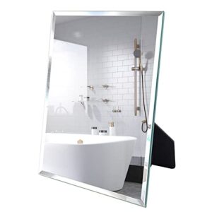 amazon brand – pinzon frameless desk mirror, rectangle beveled edge table mirror, tabletop vanity makeup mirrors for bathroom bedroom desk stand wall hanging, 10.5x13 inch