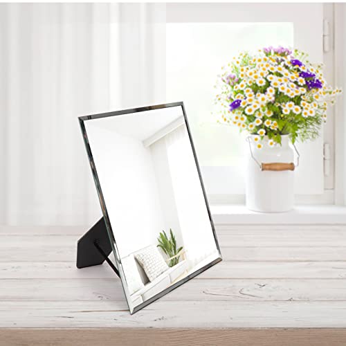 Amazon Brand – Pinzon Frameless Desk Mirror, Rectangle Beveled Edge Table Mirror, Tabletop Vanity Makeup Mirrors for Bathroom Bedroom Desk Stand Wall Hanging, 10.5x13 inch