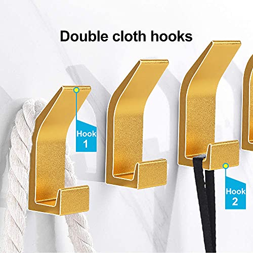 CFGROW Heavy Duty Adhesive Hook, 3 Packs Gold, Coat Robe Clothes Bath Towel Hooks Wall Mounted with Strong Glue Hold 22 lbs for Home Bathroom Kitchen Modern Hotel Style, Free-Drill Ceiling Holders